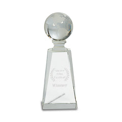 CRY116 Crystal World Globe on tapered base - American Trophy & Award Company - Los Angeles, CA 90022