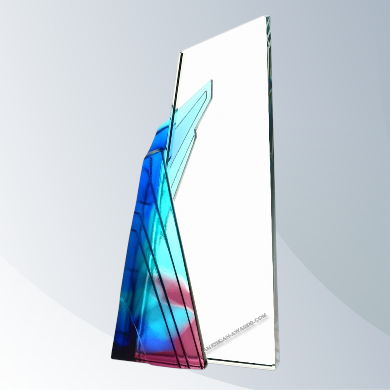 AT2506B | Geode Blue Starfire Clear Glass Award