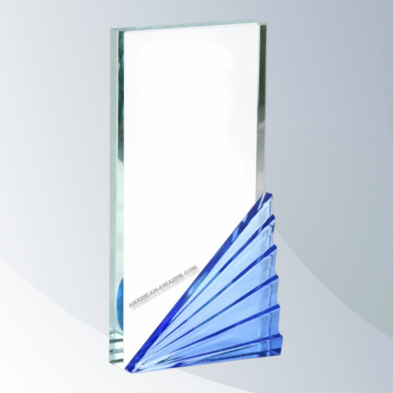 AT2507B | Moonbeam Blue Starfire Clear Glass Award