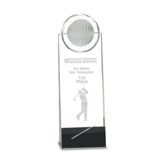 7S3002 Optic Crystal Golf Ball Tower Trophy - American Trophy & Award Company - Los Angeles, CA 90022