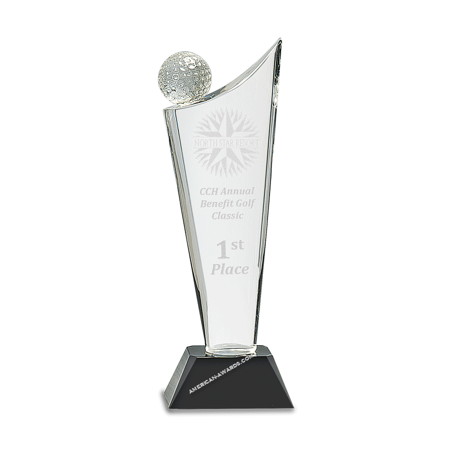 7S3101  Optic Crystal Golf Wave Award - American Trophy & Award Company - Los Angeles, CA 90022