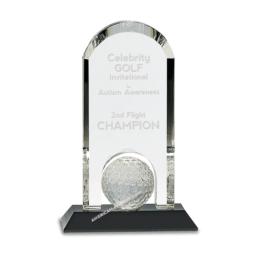 7S3102 Crystal Arch Golf Trophy - American Trophy & Award Company - Los Angeles, CA 90022