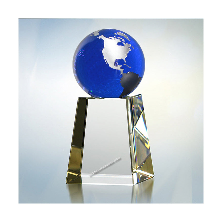 A1015 Cobalt Blue world Globe on tapered base Trophy - American Trophy & Award Company - Los Angeles, CA 90022