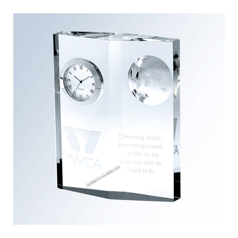 c687 Optic Crystal Globe Plaque - American Trophy & Award Company - Los Angeles, CA 90022