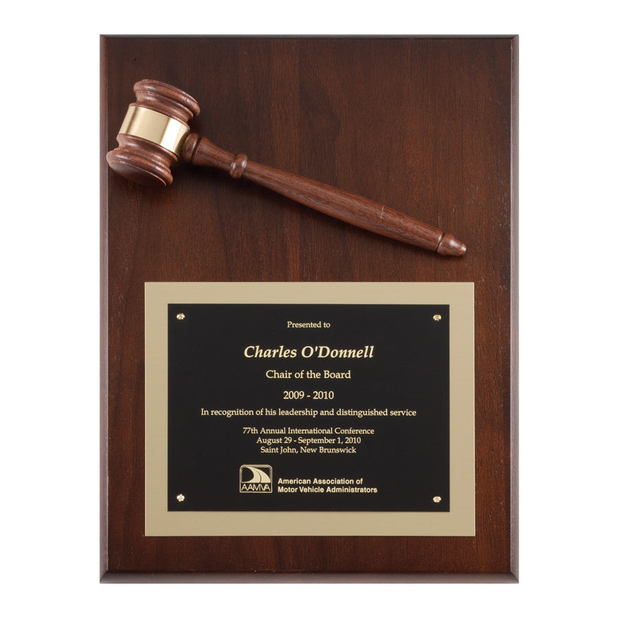 P257 Genuine Walnut Gavel Mounted Award Plaque - American Trophy & Award Company - Los Angeles, CA 90022