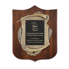 P285 Genuine Walnut Shield Plaque - American Trophy & Award Company - Los Angeles, CA 90012