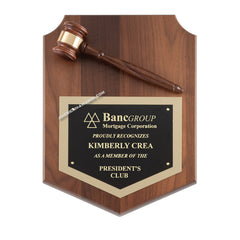 P286 Genuine Walnut Gavel Shield Plaque - American Trophy & Award Company - Los Angeles, CA 90012