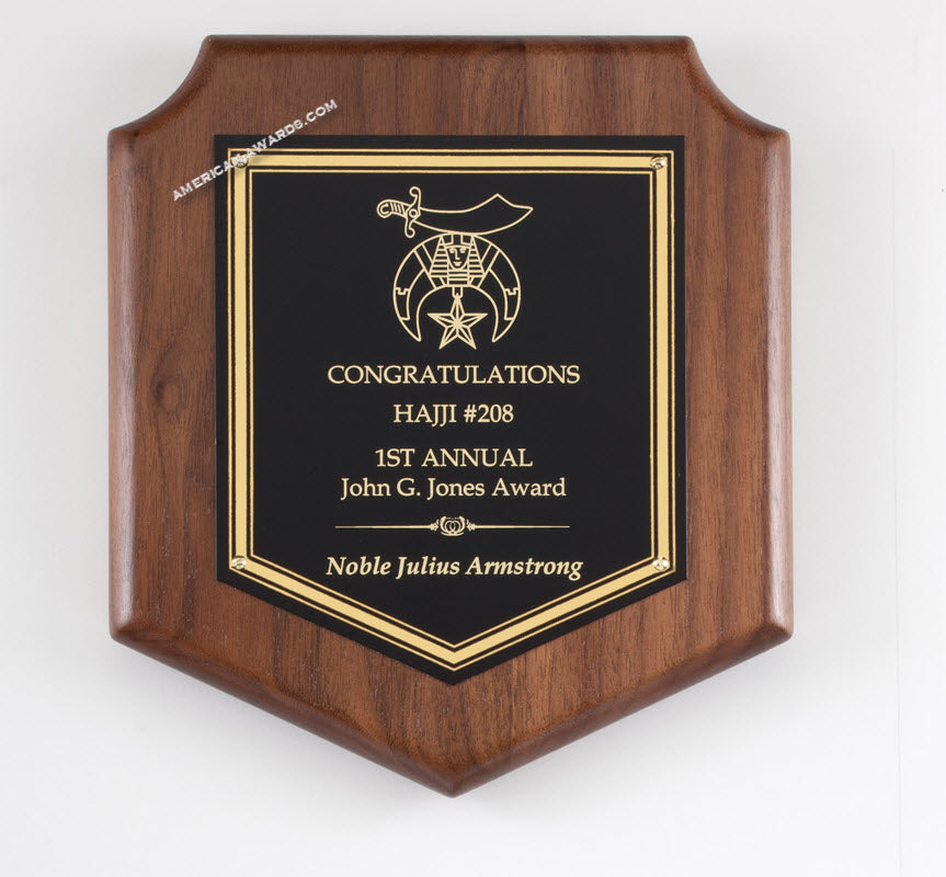 P688 Walnut Shield Award Plaque - American Trophy & Award Company - Los Angeles, CA 90012