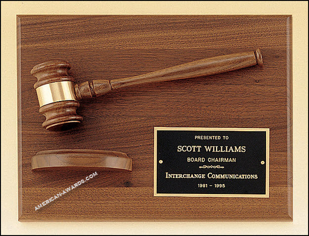 PG2786 Genuine Walnut Gavel Mounted Award Plaque - American Trophy & Award Company - Los Angeles, CA 90022