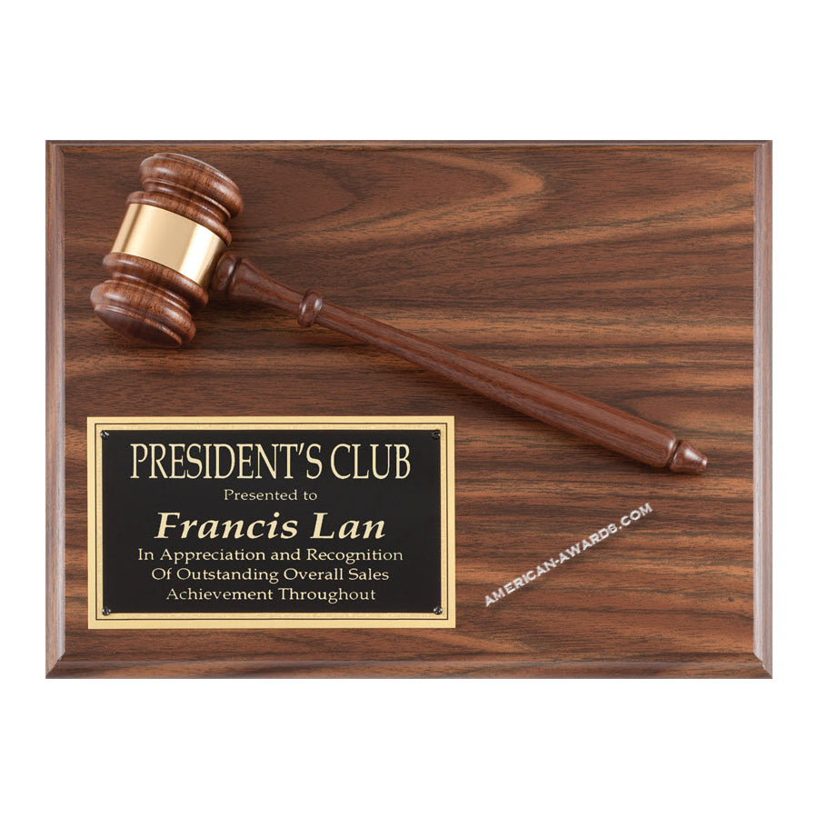 WF104 Walnut finish Gavel Award Plaque - American Trophy & Award Company - Los Angeles, CA 90012