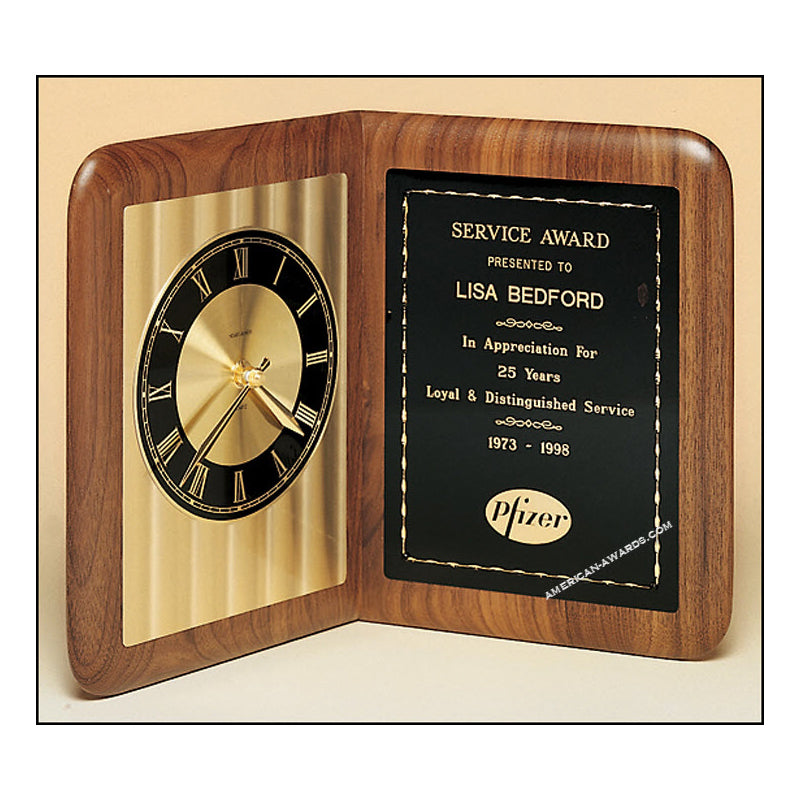 BC95 Walnut Quartz Clock Plaque - American Trophy & Award Company - Los Angeles, CA 90022