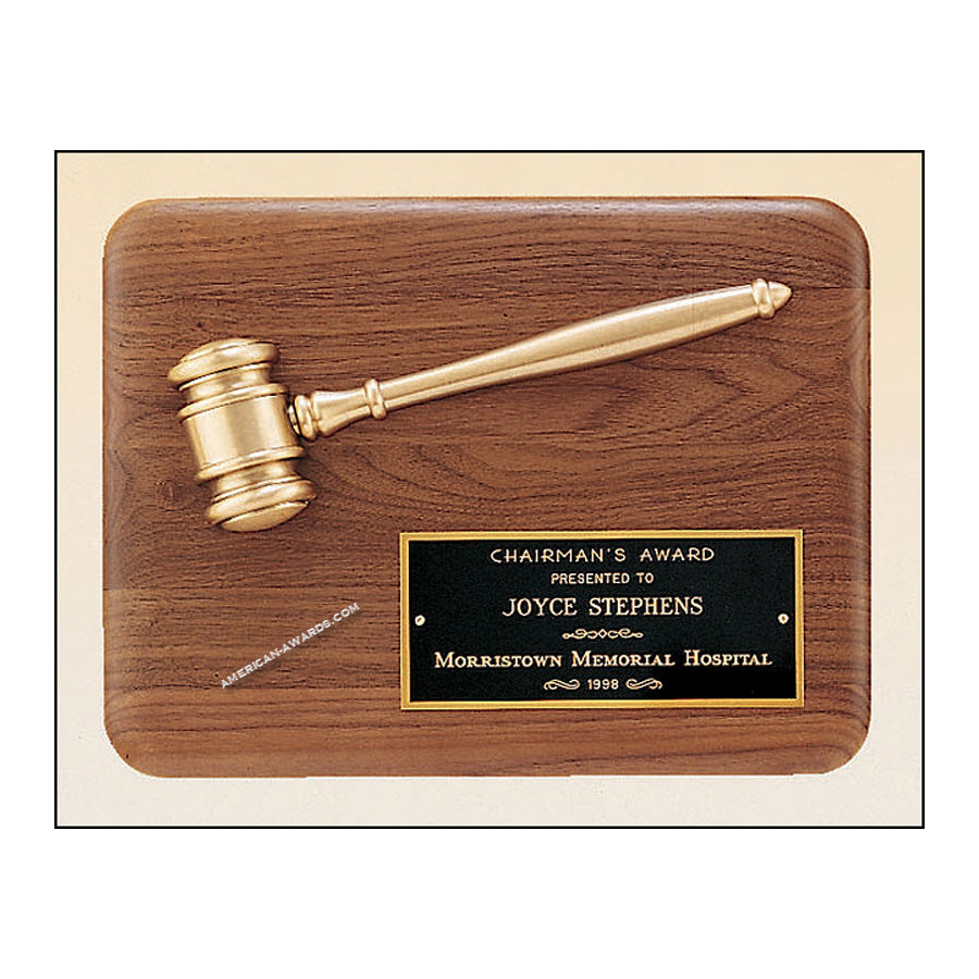 PG1686 Genuine Walnut Gavel Mounted Award Plaque - American Trophy & Award Company - Los Angeles, CA 90022